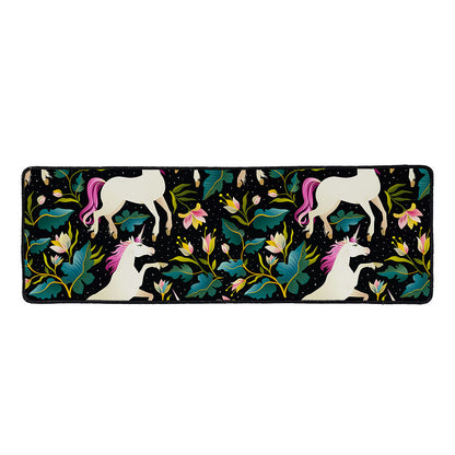 Night Floral Unicorn Pattern Print Long Kitchen Mat