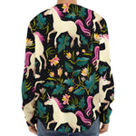 Night Floral Unicorn Pattern Print Long Sleeve Baseball Jersey
