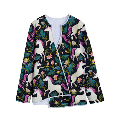 Night Floral Unicorn Pattern Print Long Sleeve Short Coat