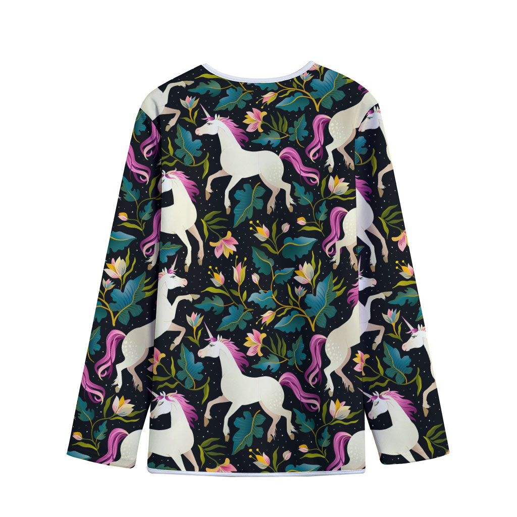 Night Floral Unicorn Pattern Print Long Sleeve Short Coat