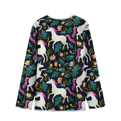 Night Floral Unicorn Pattern Print Long Sleeve Short Coat