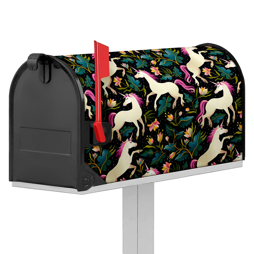Night Floral Unicorn Pattern Print Mailbox Cover