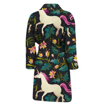 Night Floral Unicorn Pattern Print Men's Bathrobe
