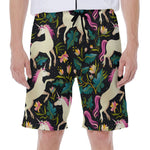 Night Floral Unicorn Pattern Print Men's Beach Shorts
