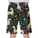 Night Floral Unicorn Pattern Print Men's Beach Shorts