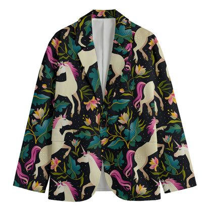 Night Floral Unicorn Pattern Print Men's Blazer