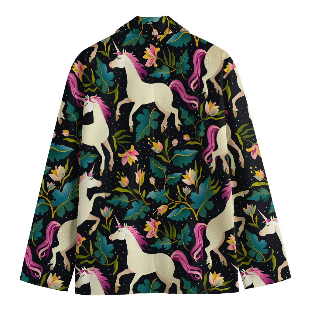 Night Floral Unicorn Pattern Print Men's Blazer