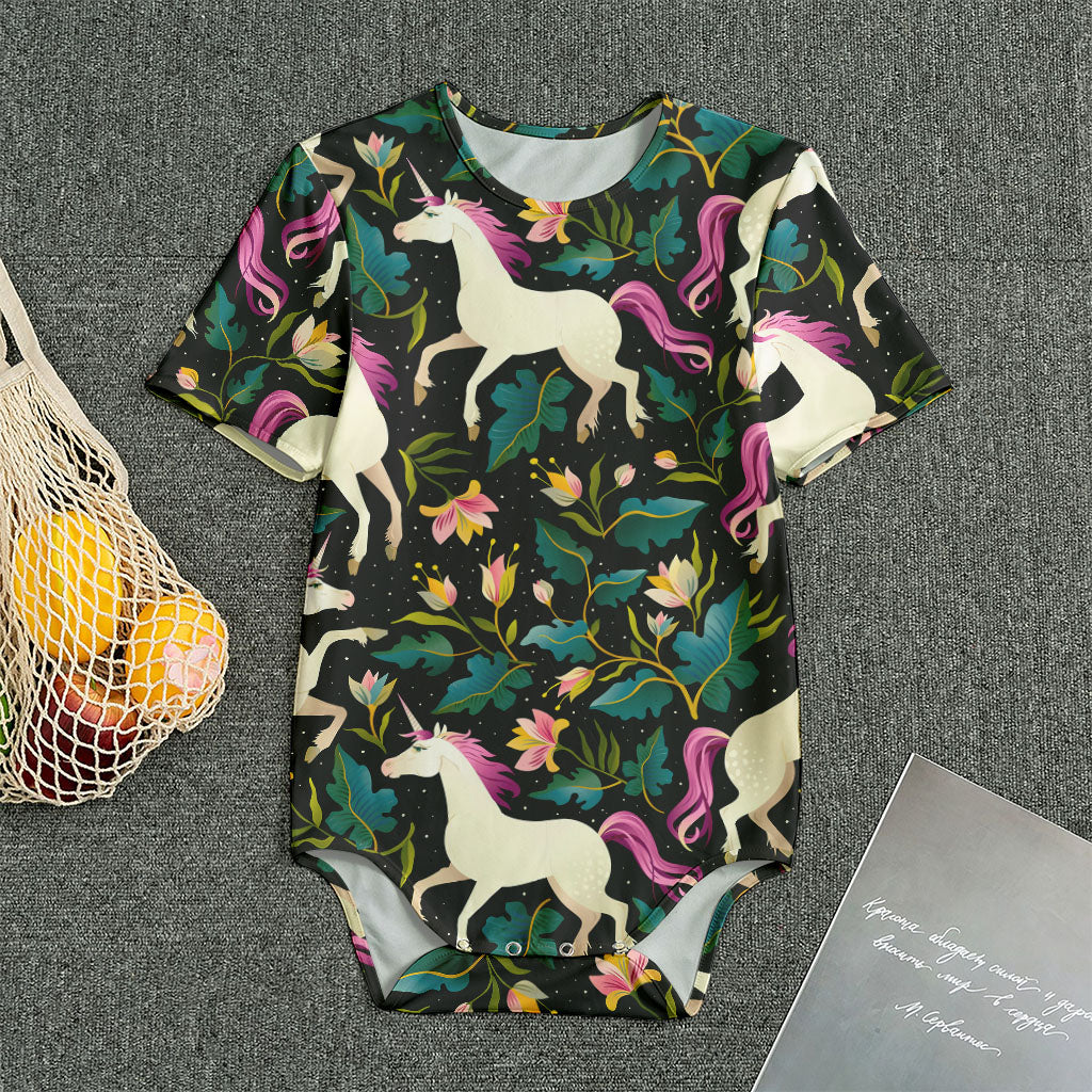 Night Floral Unicorn Pattern Print Men's Bodysuit