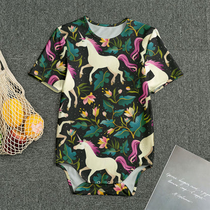 Night Floral Unicorn Pattern Print Men's Bodysuit