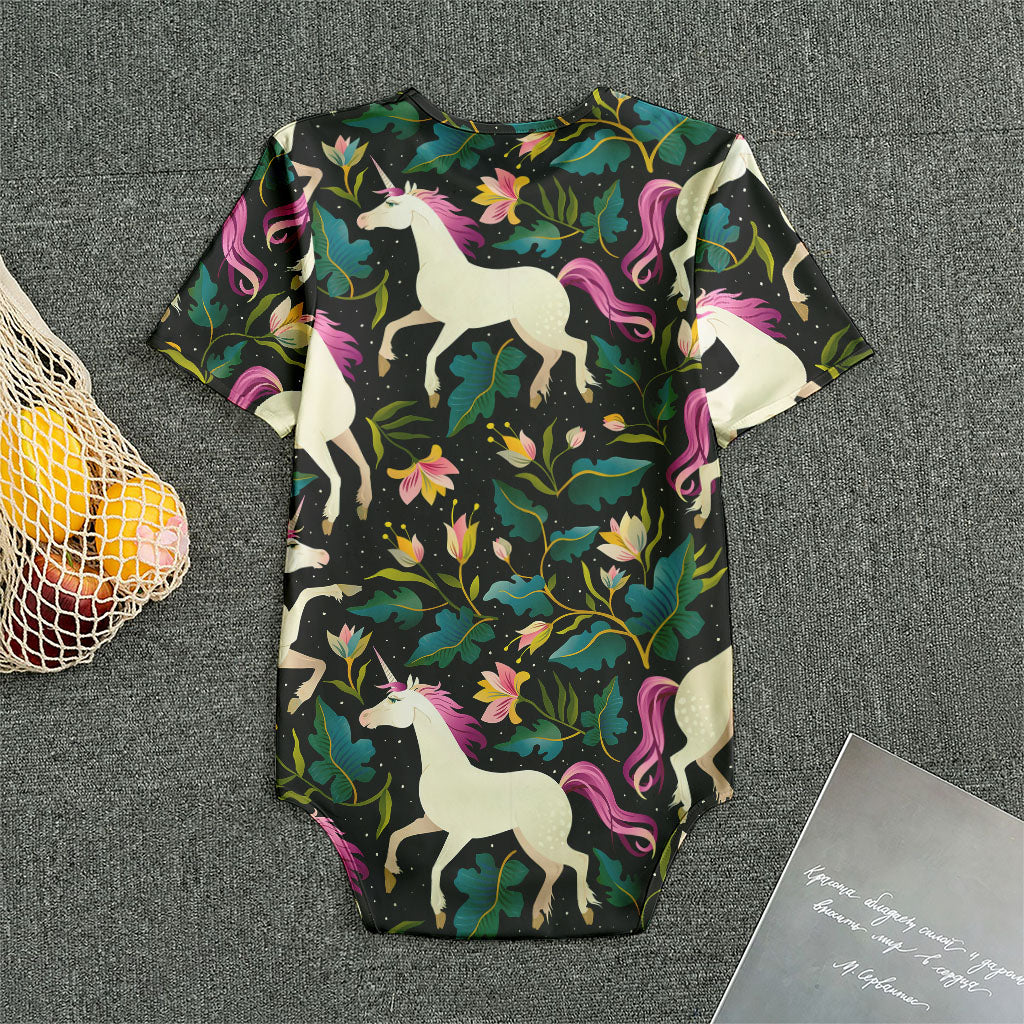 Night Floral Unicorn Pattern Print Men's Bodysuit