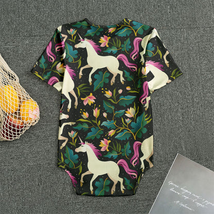 Night Floral Unicorn Pattern Print Men's Bodysuit