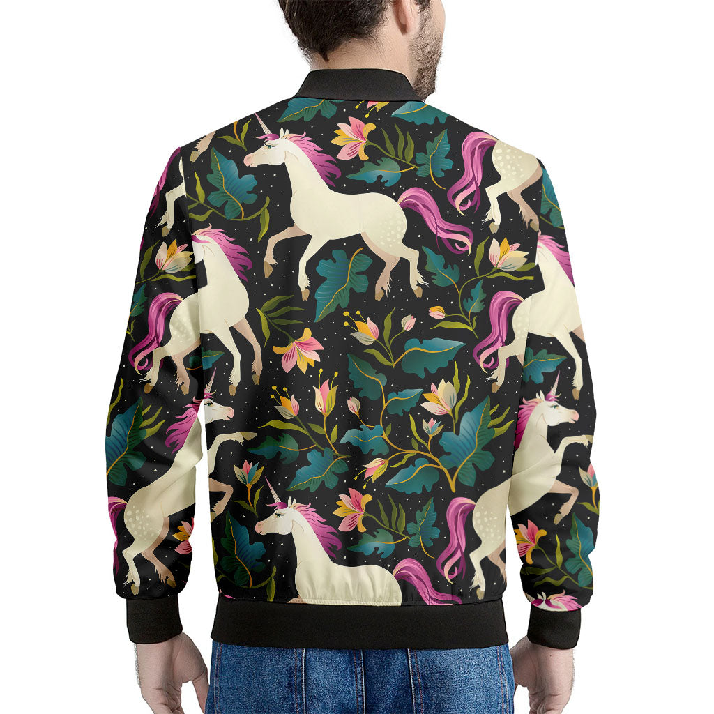 Night Floral Unicorn Pattern Print Men's Bomber Jacket