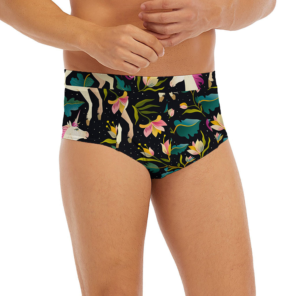 Night Floral Unicorn Pattern Print Men's Briefs