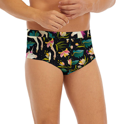 Night Floral Unicorn Pattern Print Men's Briefs