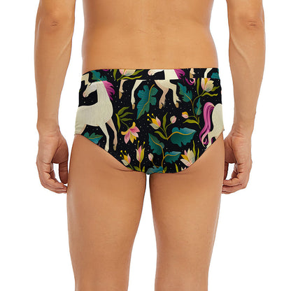 Night Floral Unicorn Pattern Print Men's Briefs