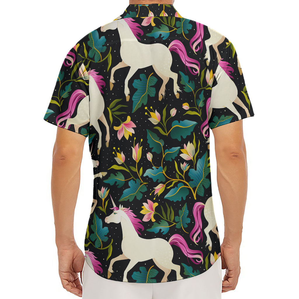 Night Floral Unicorn Pattern Print Men's Deep V-Neck Shirt