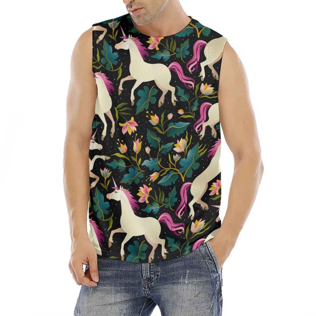 Night Floral Unicorn Pattern Print Men's Fitness Tank Top