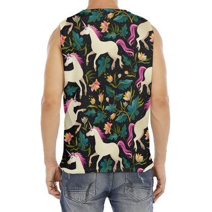 Night Floral Unicorn Pattern Print Men's Fitness Tank Top