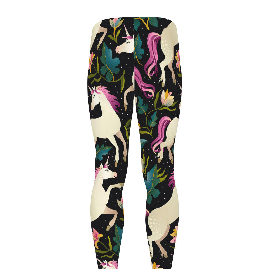Night Floral Unicorn Pattern Print Men's leggings