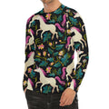 Night Floral Unicorn Pattern Print Men's Long Sleeve Rash Guard