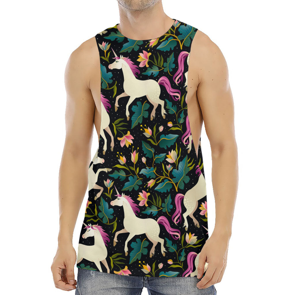 Night Floral Unicorn Pattern Print Men's Muscle Tank Top