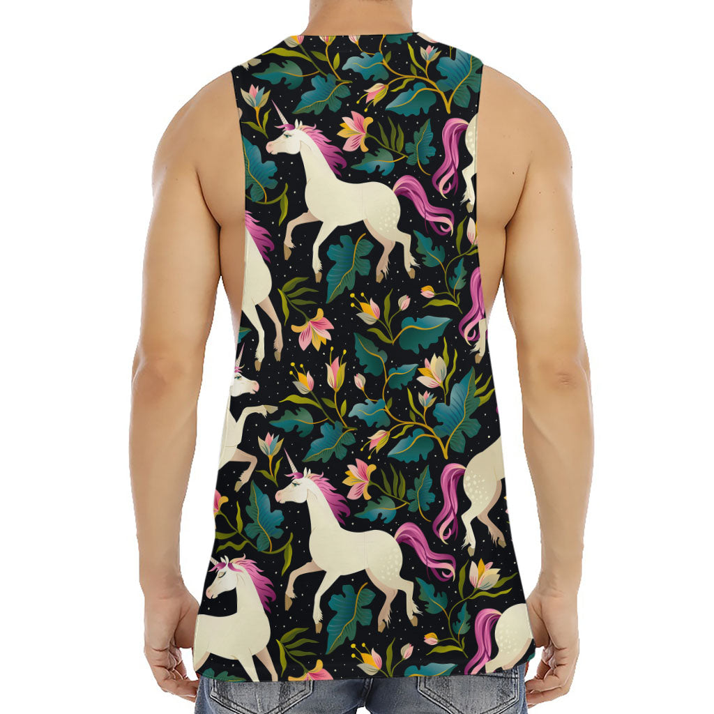 Night Floral Unicorn Pattern Print Men's Muscle Tank Top