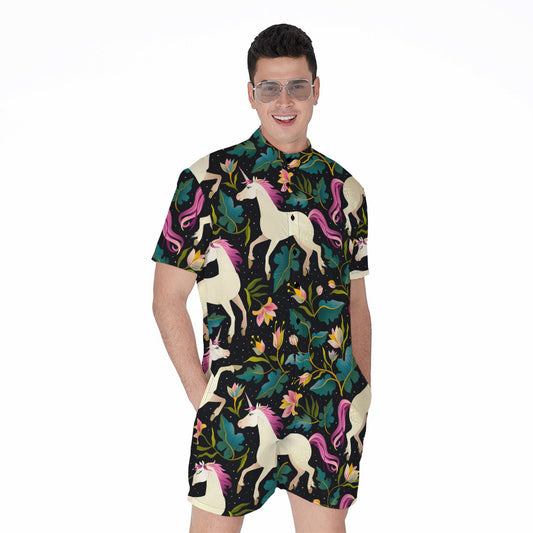 Night Floral Unicorn Pattern Print Men's Rompers