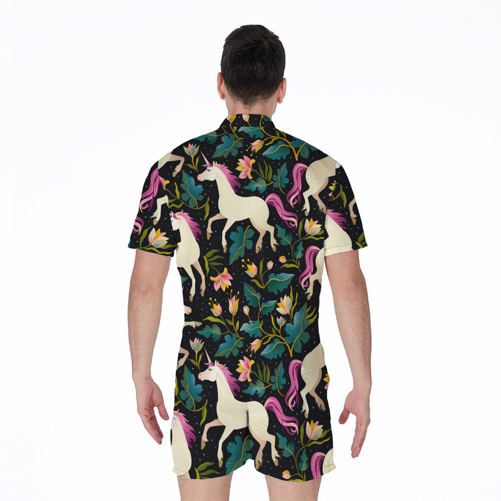 Night Floral Unicorn Pattern Print Men's Rompers