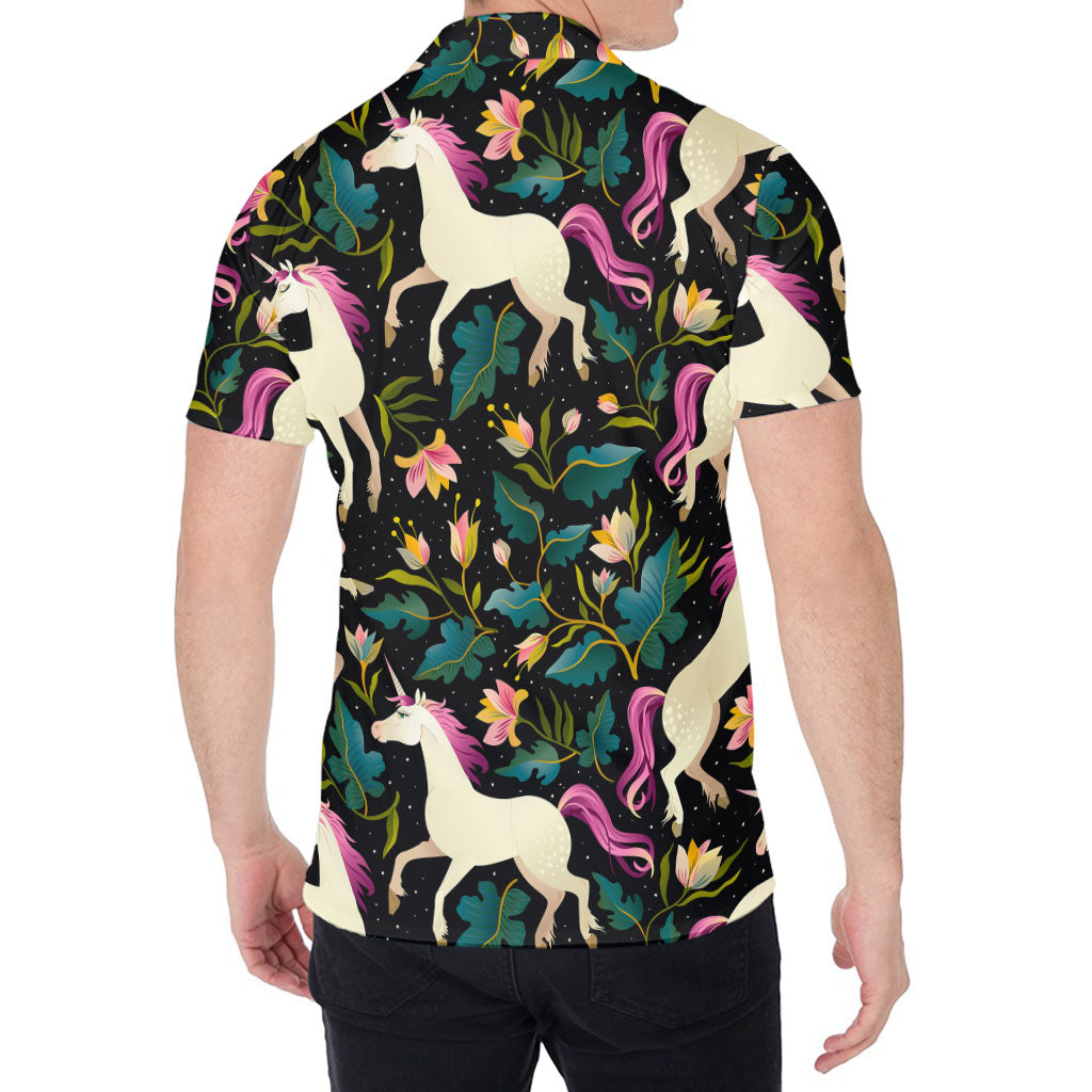 Night Floral Unicorn Pattern Print Men's Shirt