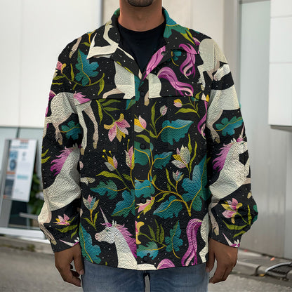 Night Floral Unicorn Pattern Print Men's Shirt Jacket