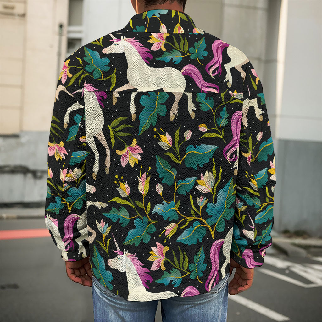 Night Floral Unicorn Pattern Print Men's Shirt Jacket