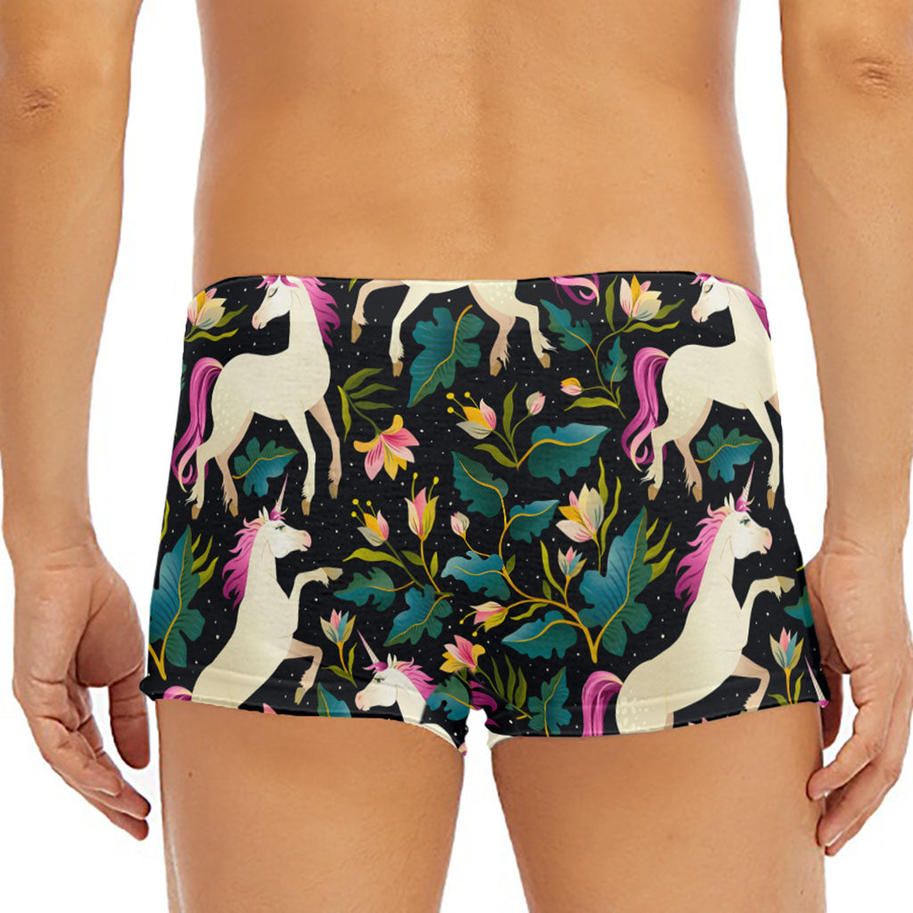 Night Floral Unicorn Pattern Print Men's Short Boxer Briefs
