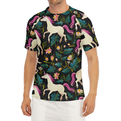Night Floral Unicorn Pattern Print Men's Short Sleeve Rash Guard