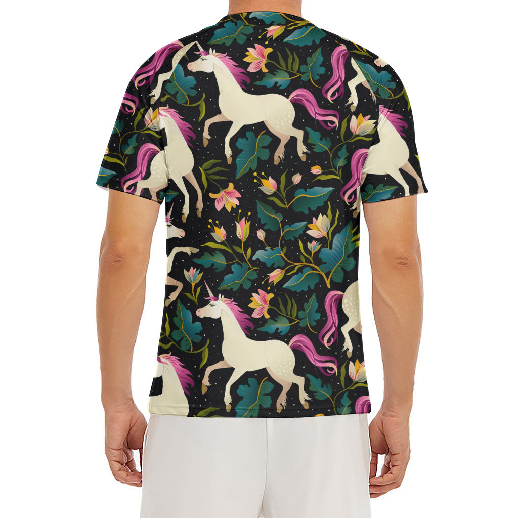Night Floral Unicorn Pattern Print Men's Short Sleeve Rash Guard