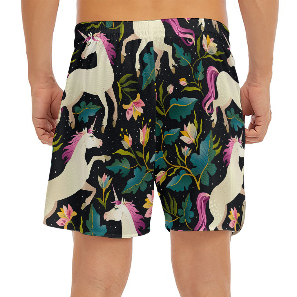 Night Floral Unicorn Pattern Print Men's Split Running Shorts