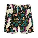 Night Floral Unicorn Pattern Print Men's Sports Shorts