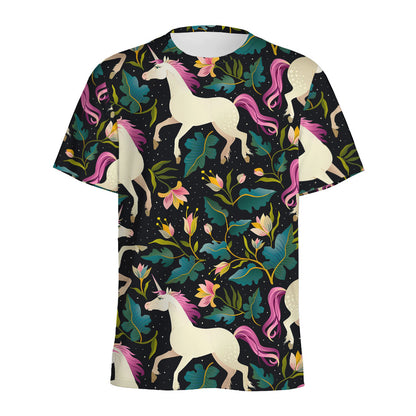 Night Floral Unicorn Pattern Print Men's Sports T-Shirt