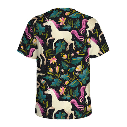 Night Floral Unicorn Pattern Print Men's Sports T-Shirt
