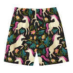 Night Floral Unicorn Pattern Print Men's Swim Trunks