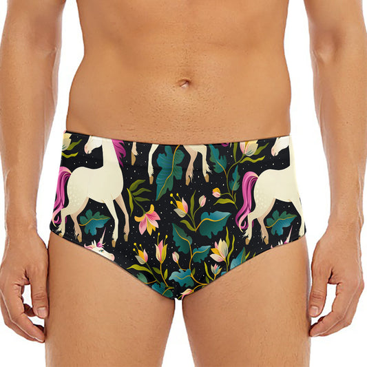 Night Floral Unicorn Pattern Print Men's Triangle Swim Briefs