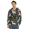 Night Floral Unicorn Pattern Print Men's Velvet Pullover Hoodie
