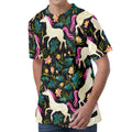 Night Floral Unicorn Pattern Print Men's Velvet T-Shirt