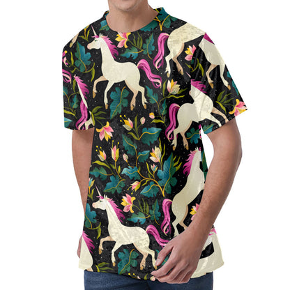 Night Floral Unicorn Pattern Print Men's Velvet T-Shirt