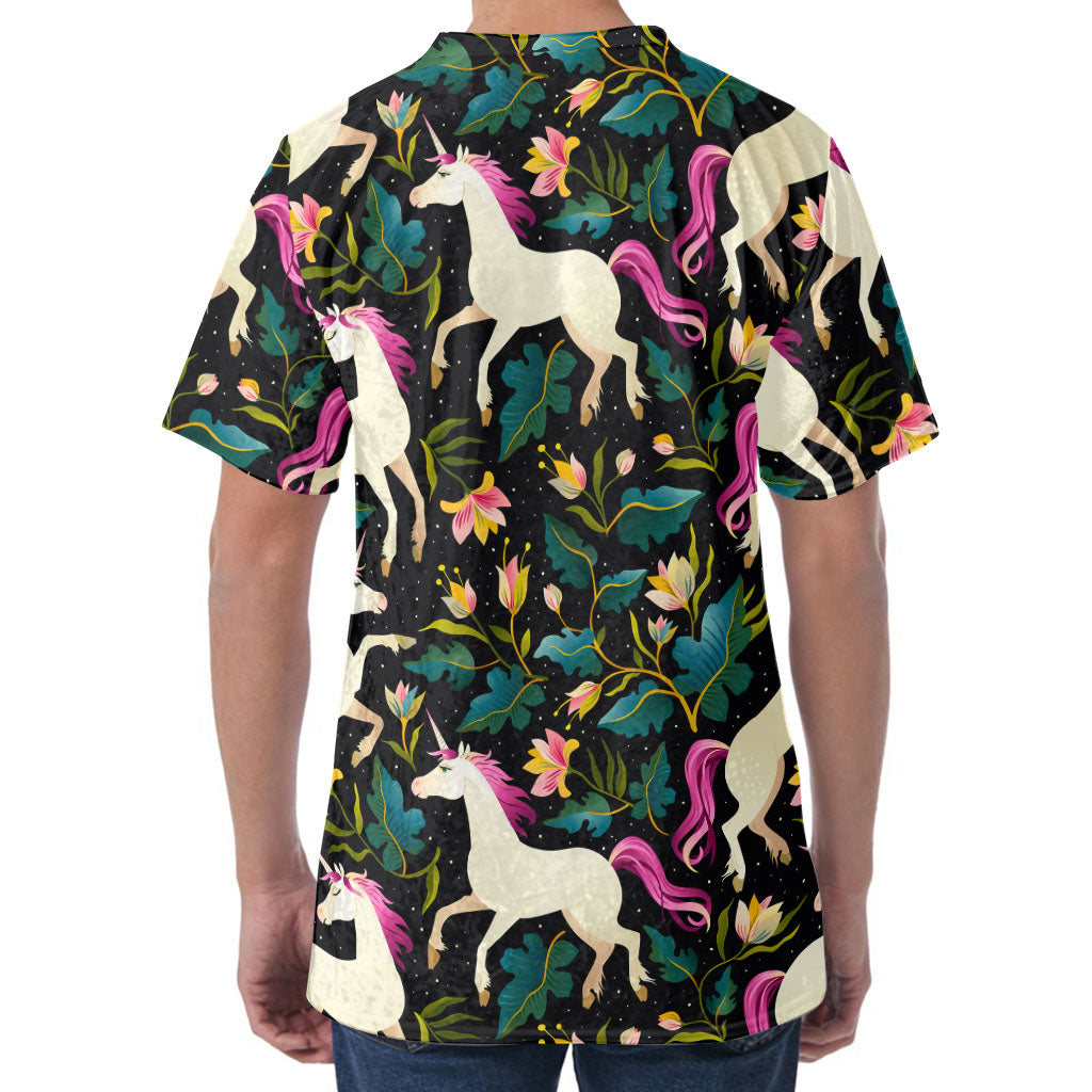 Night Floral Unicorn Pattern Print Men's Velvet T-Shirt