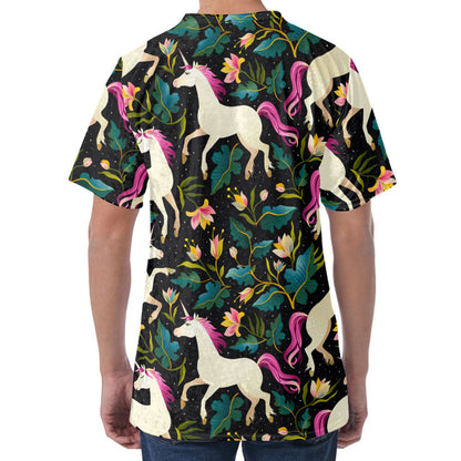 Night Floral Unicorn Pattern Print Men's Velvet T-Shirt