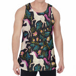Night Floral Unicorn Pattern Print Men's Velvet Tank Top