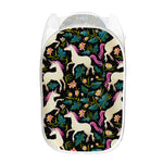 Night Floral Unicorn Pattern Print Mesh Laundry Hamper