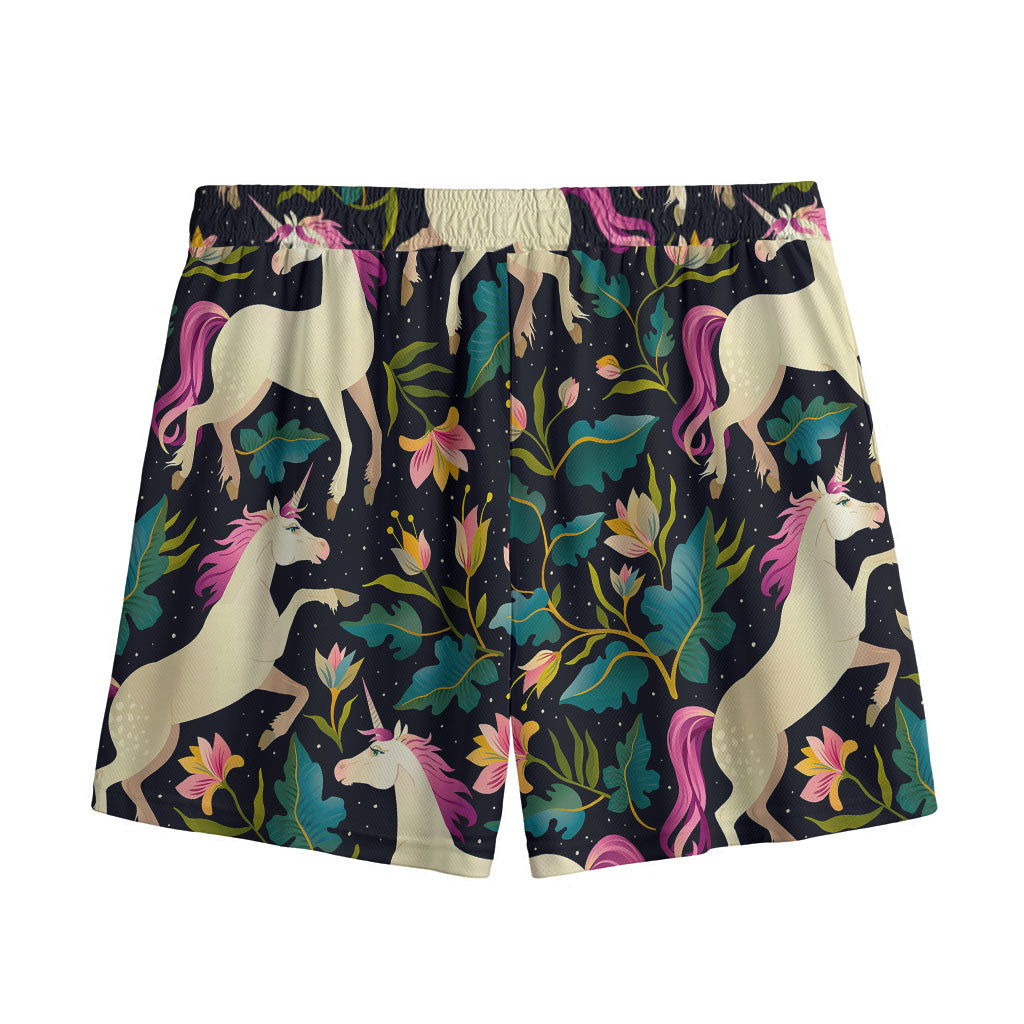 Night Floral Unicorn Pattern Print Mesh Shorts