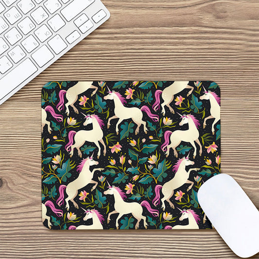 Night Floral Unicorn Pattern Print Mouse Pad