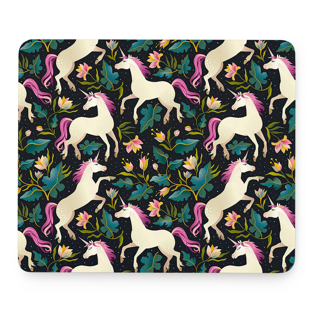 Night Floral Unicorn Pattern Print Mouse Pad
